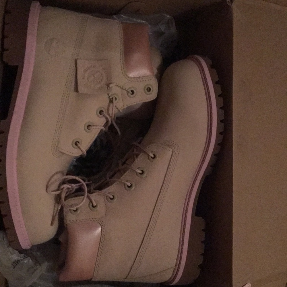 SOLD -Rare Timberland Boots with pink trim & satin